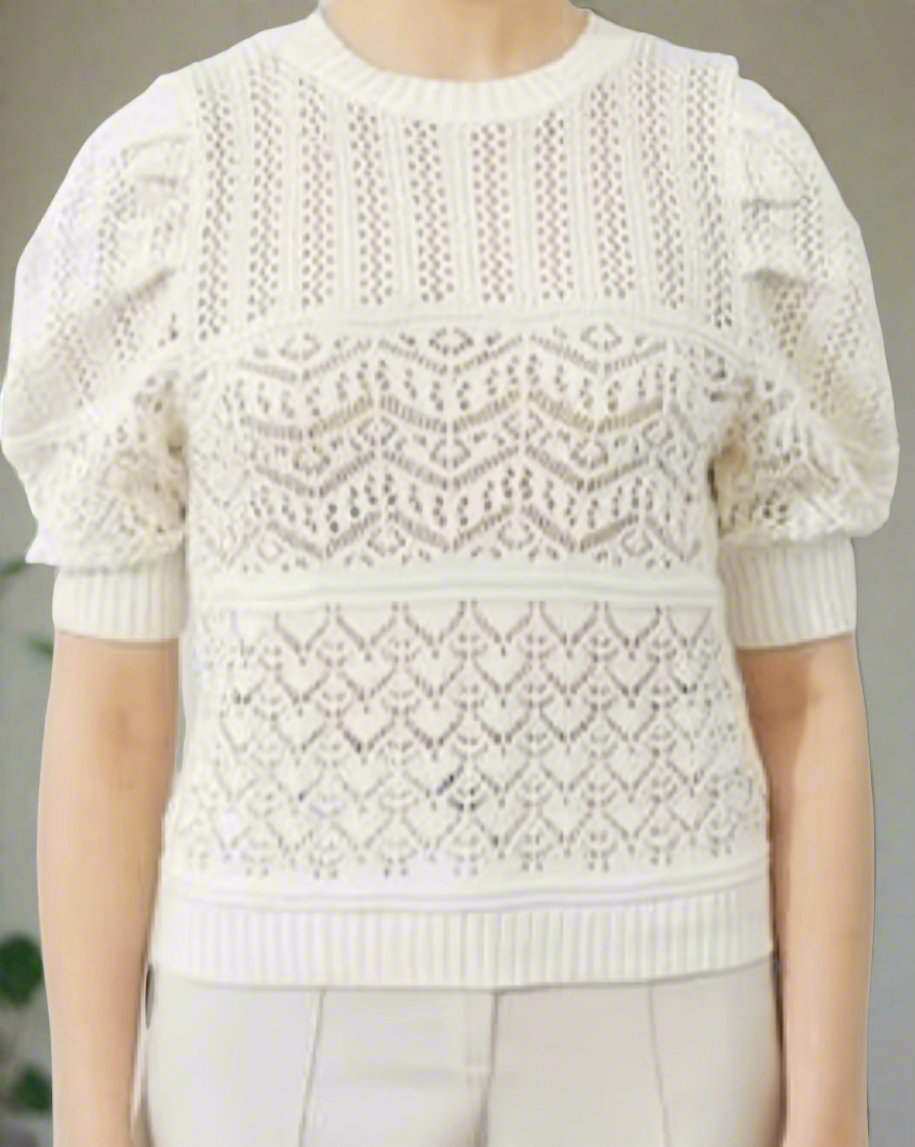 White Knit Crew-Neck Pullover Top Luubeezer