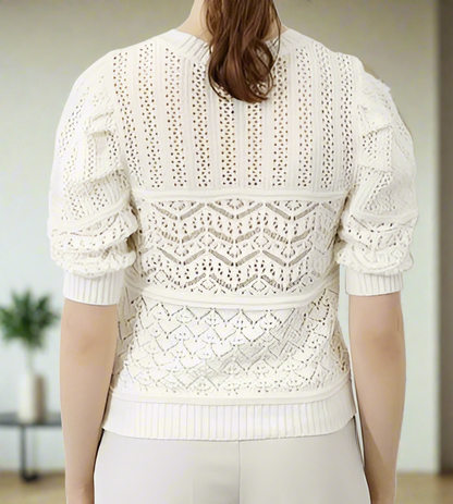 White Knit Crew-Neck Pullover Top Luubeezer