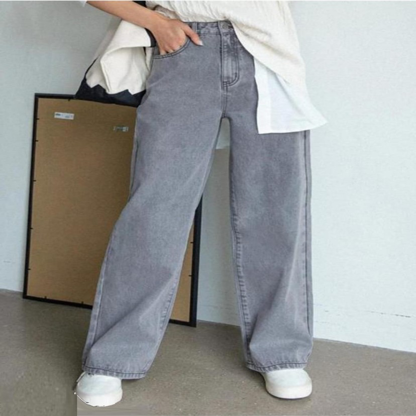 Grey High-Waisted Baggy Denim Jeans Luubeezer