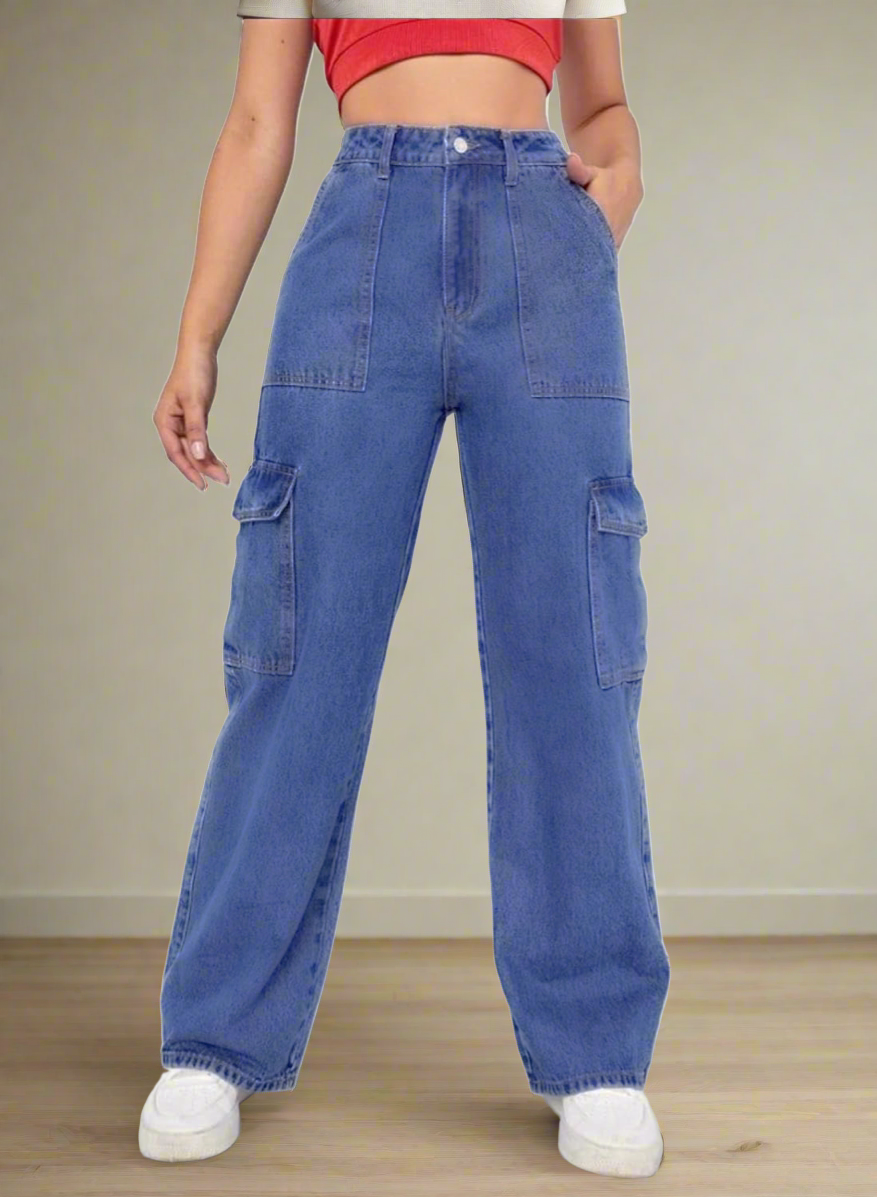 (Copy) Women Blue Jeans Wide Leg High-Rise Slash Knee Jeans Luubeezer