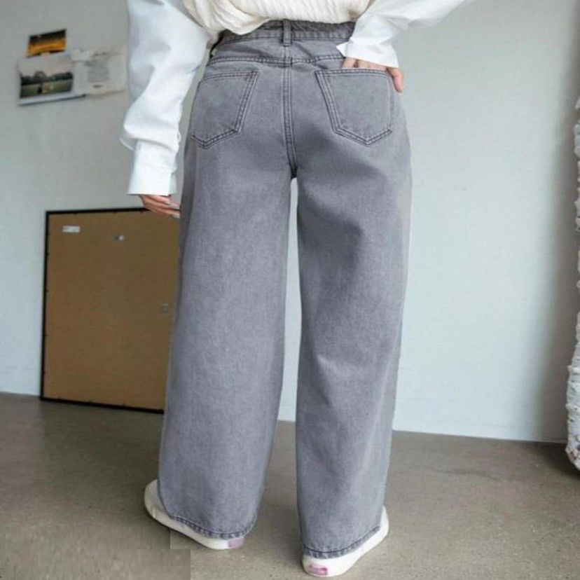 Grey High-Waisted Baggy Denim Jeans Luubeezer