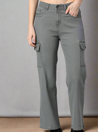 Grey Straight Fit High-rise Stretchable Jean Luubeezer