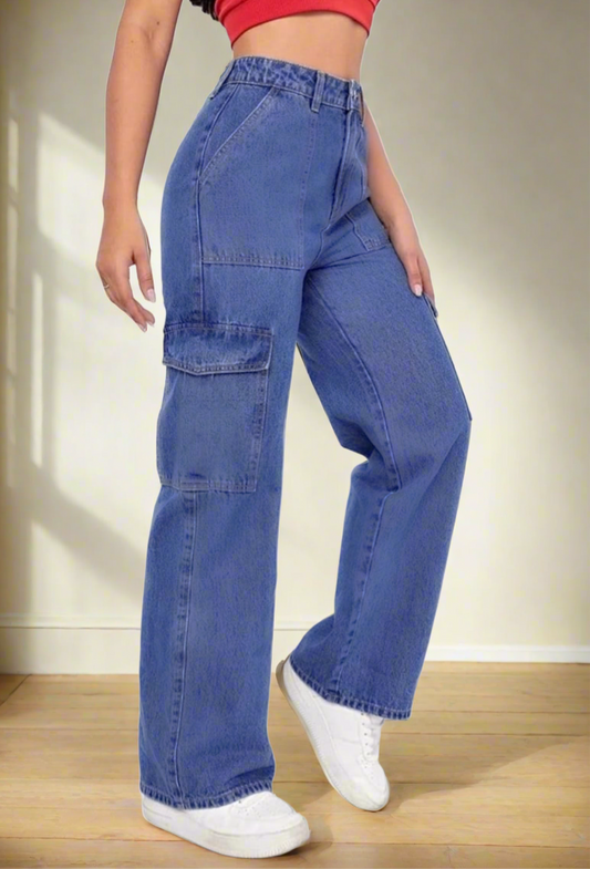 (Copy) Women Blue Jeans Wide Leg High-Rise Slash Knee Jeans Luubeezer