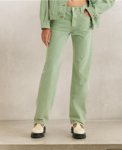 Women's Sage Green Straight Leg Jeans Luubeezer