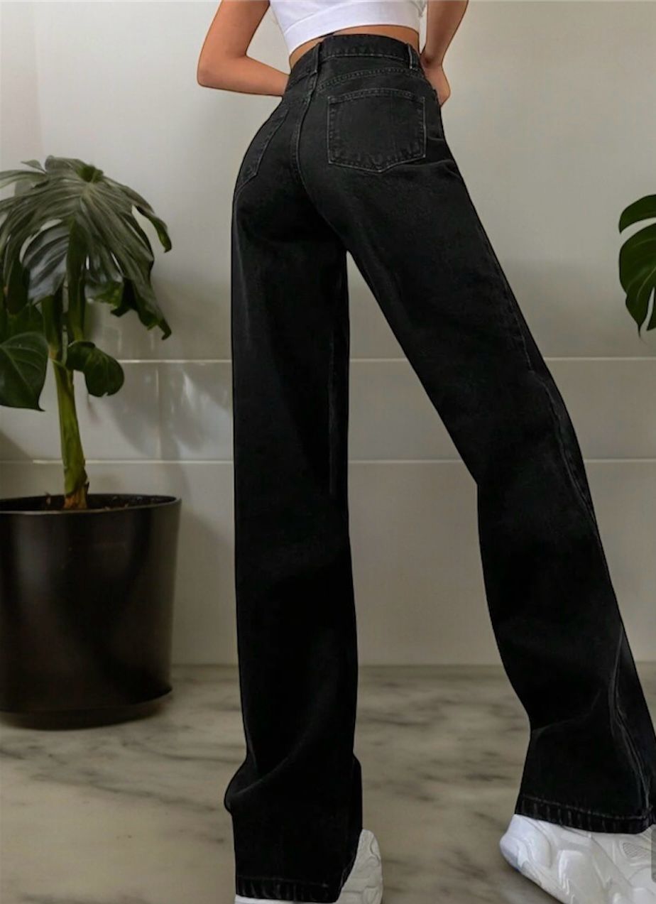 High-Waisted Baggy Denim Jeans Black Luubeezer