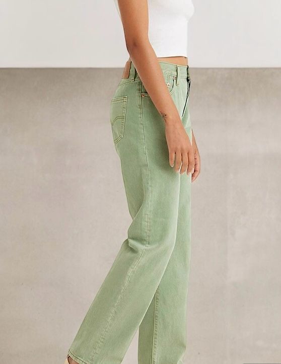 Women's Sage Green Straight Leg Jeans Luubeezer