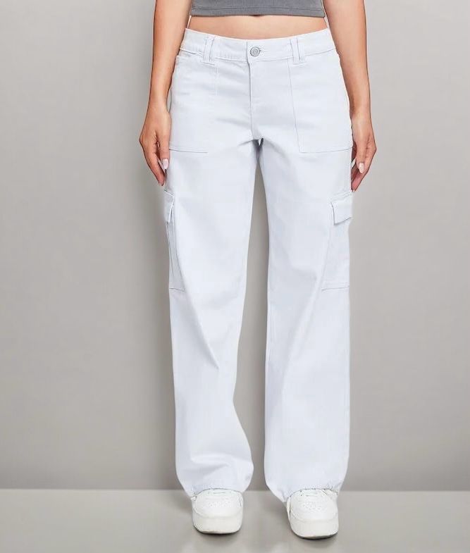 Women's White Cargo Pants with Flared Legs Luubeezer